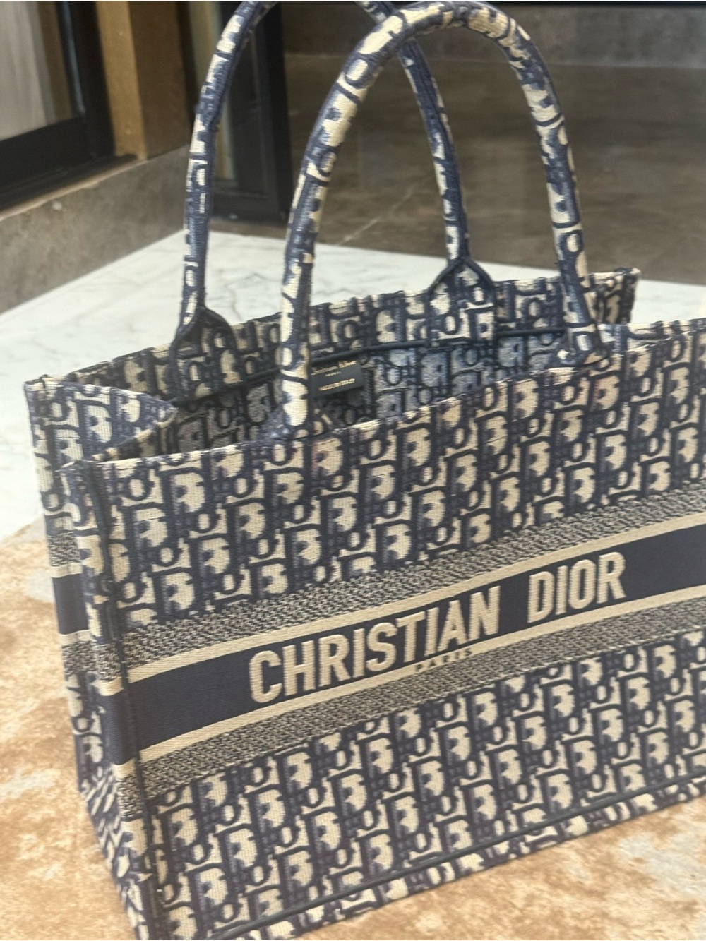 Dior Navy and Beige Oblique Book Tote
